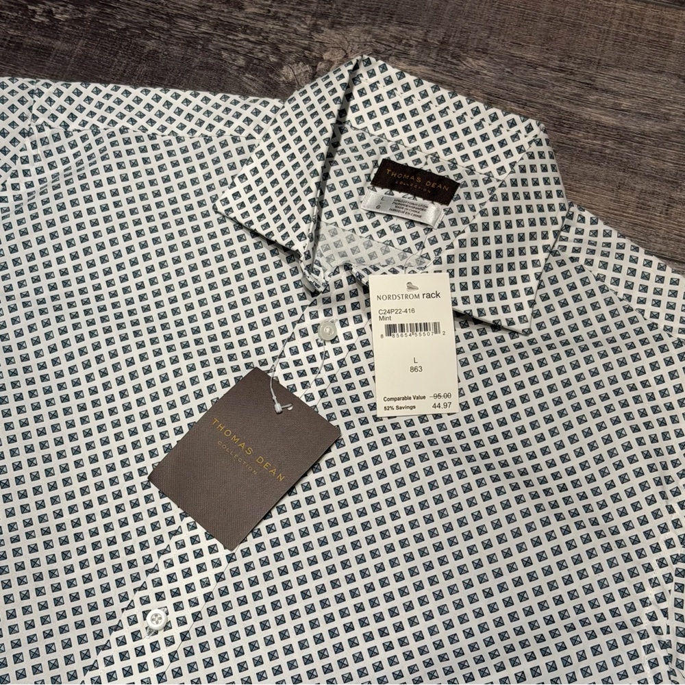 Thomas Dean Men's White Patterned Shirt